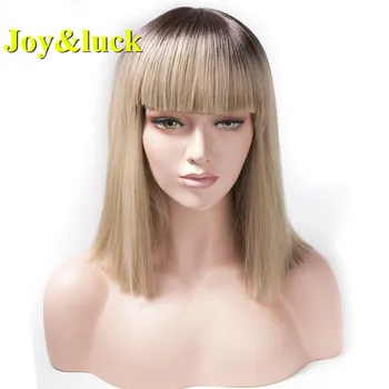 

Joy&luck 14inch Short Bob Wigs Yaki Straight Blonde Wig With Bangs Synthetic Hair Wigs For Women High Tempe‎ratur‎e Fiber‎