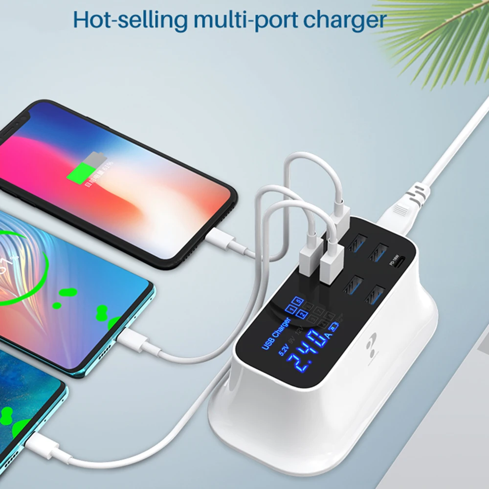 18 Вт PD USB C быстрое зарядное устройство для iPhone 11 Pro Max Цифровой дисплей 8 портов USB зарядное устройство для iPhone Android адаптер зарядное устройство для телефона