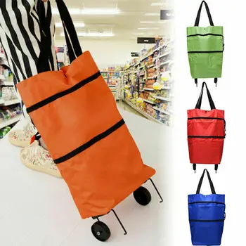 

Folding Shopping Cart Trolley Bag with Wheels Foldable Grocery Tote Collapsible Home Trolley Shopping Bag Reusable Portable Big