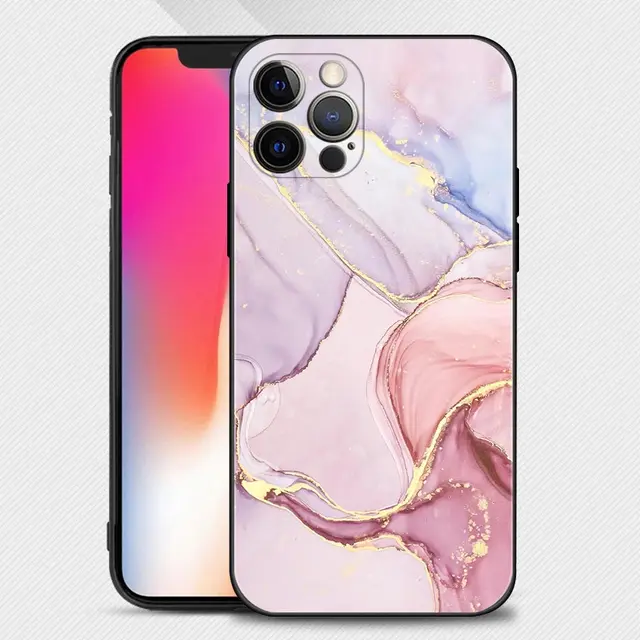 Phone Case For iPhone 13 12 11 Pro Max XS Max XR X 7 8 Plus 12 Mini 6S 5S SE 2020 Capa Black Shell Pink Gold Marble Art Fashion B11