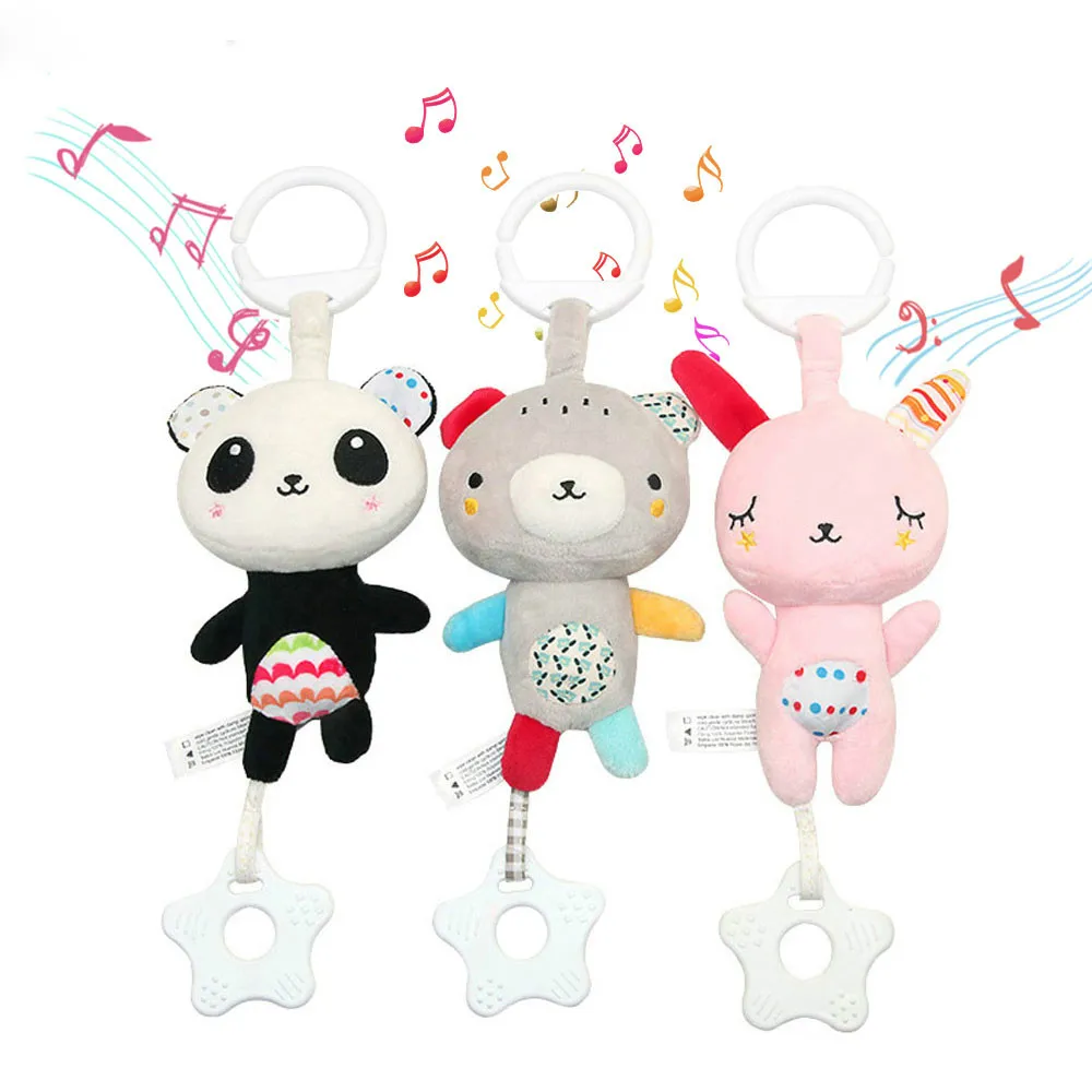 

Baby Multi-function Bear Rabbit Tooth Rubber Hanger Plush Machine Core Voice Music Toy Car Hanger