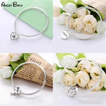 

New 925Sterling Silver Charm Bracelets Cute Mickey Snake Chain For Women Fashion Charm Bracelet Jewelry Birthday Valentine gift