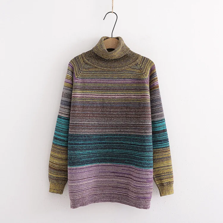 sweater new loose Striped turtleneck pullover mori girl 60710