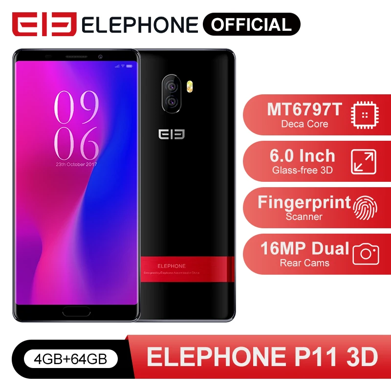 ELEPHONE P11 3D MT6797T Deca Core мобильный телефон 4 Гб 64 Гб 6,0 дюйма FHD + экран Android 8,0 16 МП Двойная Задняя камера 3200 мАч смартфон|Смартфоны и мобильные телефоны| | АлиЭкспресс