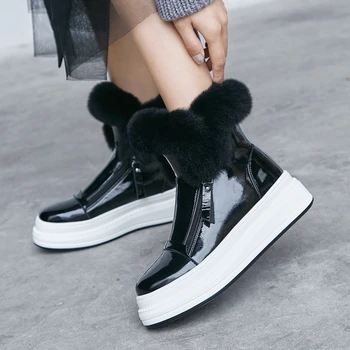 

BONJOMARISA Warm New Female Designer Winter Boots Zipper Platform Wedges Fur Boots Women 2020 Casual Platform Shoes Woman