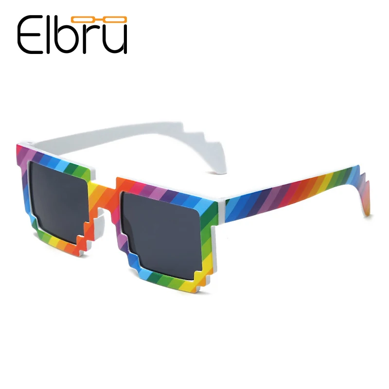 

Elbru Rainbow Mosaic Sunglasses Brand Designer Colorful Square Sun Glasses Anti UV400 Shades Eyeglasses Eyewear For Men Women