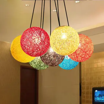 

HAIXIANG Modern Rattan Wicker Ball Ceiling Light Pendant Round Lamp Shade Simple Fixtures