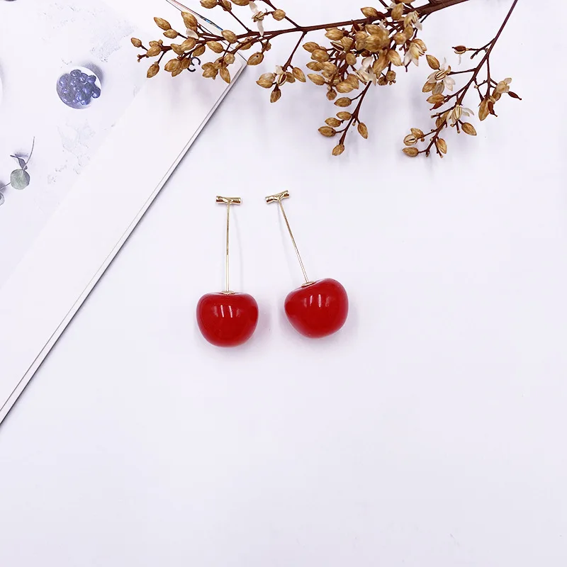 Korean Sweet Cherry Earrings Long statement Earrings for Women Acrylic Resin Colorful Fruit Dangle Earring Red Blue Pink Cherry