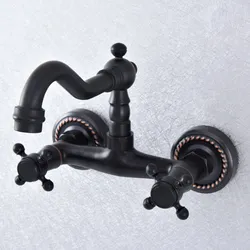 Kitchen Wet Bar Bathroom Vessel Sink Faucet Black Oil Rubbed Brass Wall Mounted Swivel Spout Mixer Tap Dual Cross Handles msf737