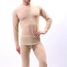 Новые модные мужские сексуальные прозрачные Леггинсы Нижнее белье Utra-thin o-образным вырезом Прозрачная сетка с длинным рукавом Фитнес Футболка мужские футболки