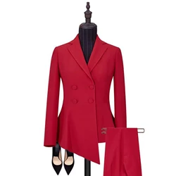Mulher terno de 2 peças de negócios fino ajuste jaqueta blazer duplo breasted + calças