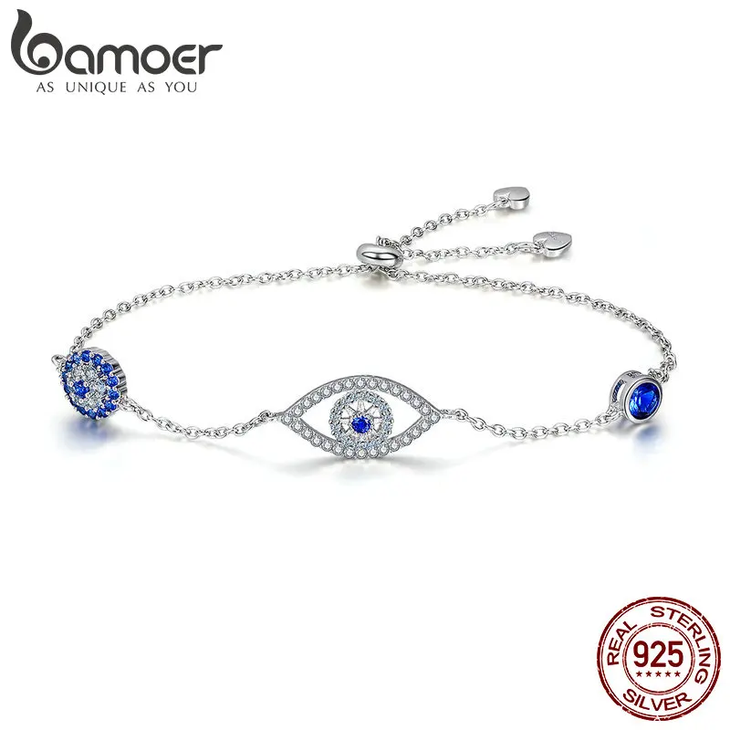 Bamoer 100% 925 Sterling Silver Blue Zircone Evil Eyes Bracciale Guardian Eye Chain For Women Gift Fine Jewelry Scb089