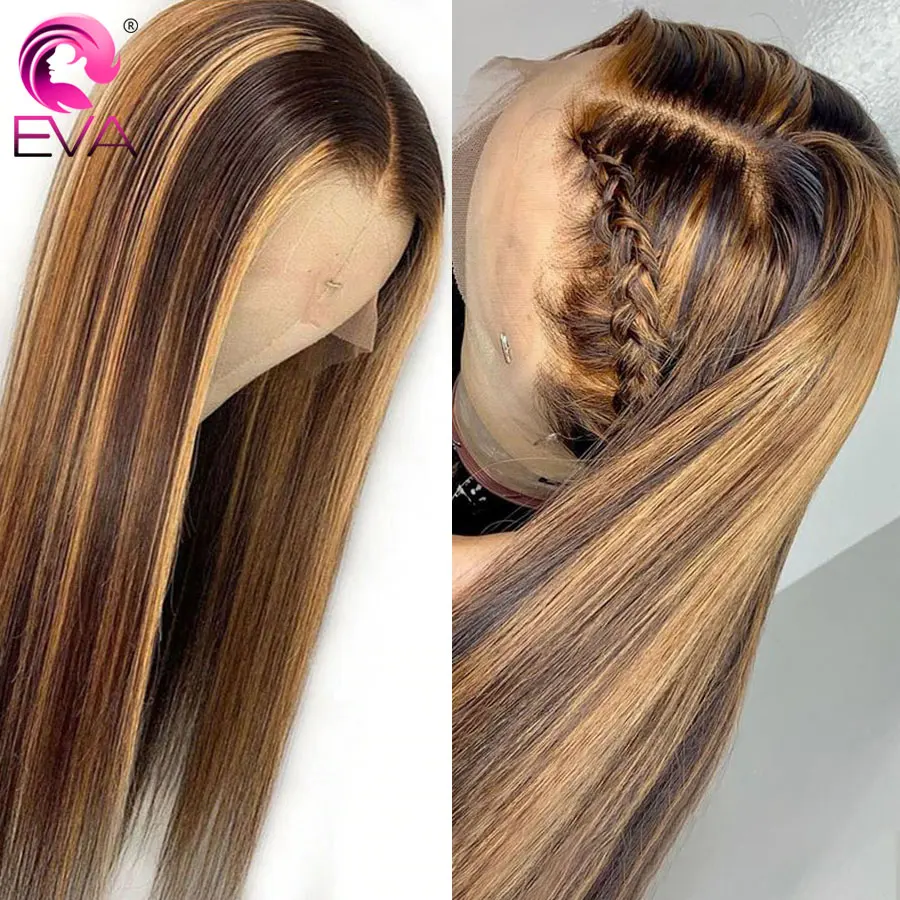 US $63.25 Eva 13x6 Ombre Lace Front Human Hair Wigs Pre Plucked With Baby Hair Colored Highlight Straight Lace Front Wigs Brazilian Remy