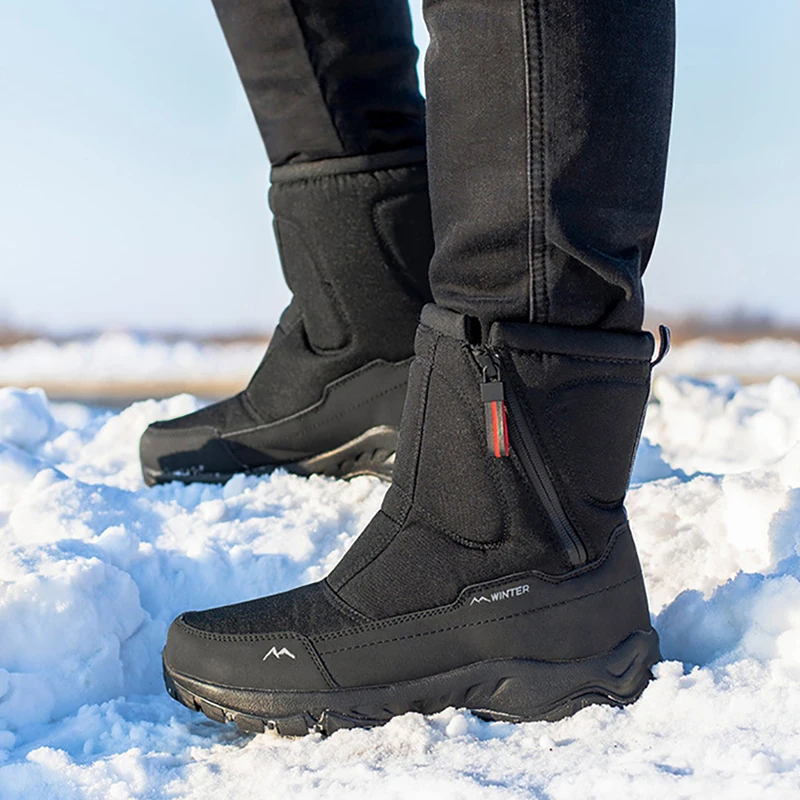 Botas de nieve impermeables hombre y mujer, zapatos antideslizantes piel gruesa, cómodos, para invierno - AliExpress
