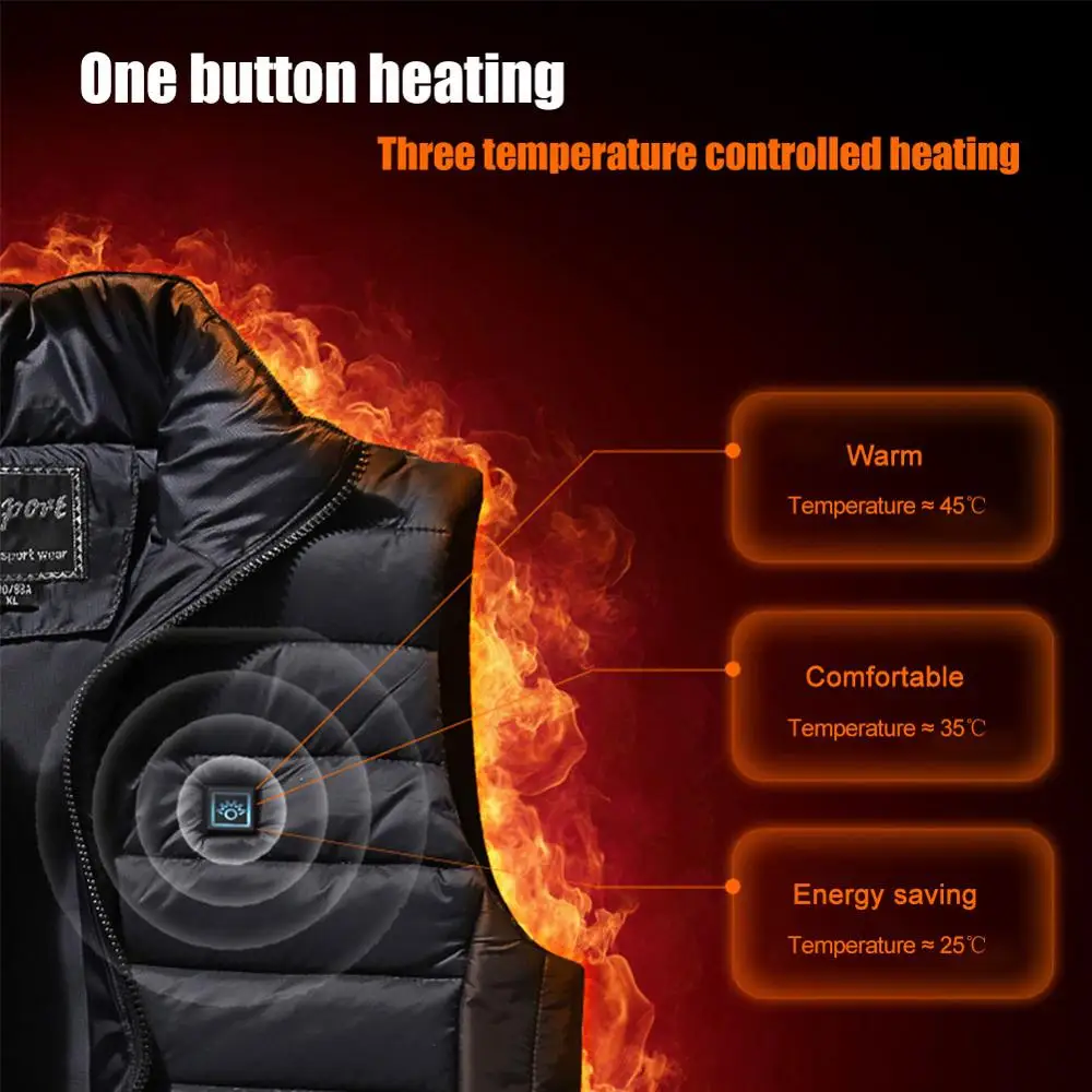  USB Heated Vest Men Winter Electrical Heated Sleevless Jacket Travel Heating Vest Outdoor Waistcoat