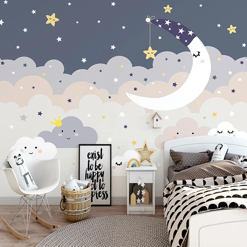 Custom Mural 3D Hand Painted Starry Sky Clouds Moon Stars Cartoon Children  Room Princess Room Bedroom Photo Wallpaper Kids Room|Wallpapers| -  AliExpress