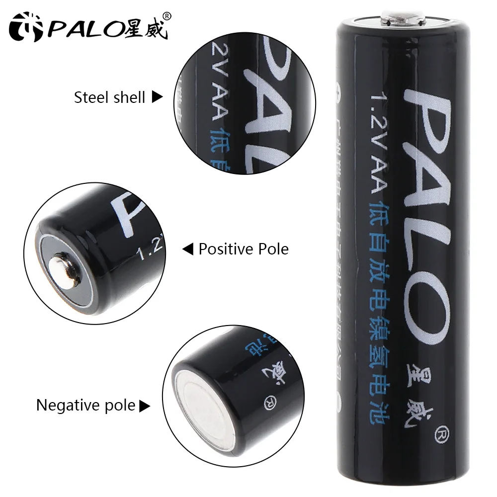 PALO 2~ 8 шт 1,2 V AA перезаряжаемые батареи 3000mah AA NiMH 1,2 V Ni-MH 2A предварительно заряженные аккумуляторные батареи для камеры игрушки