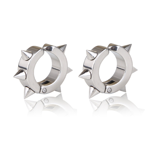 Punk Titanium Steel Ear Clip Ear Stud Earrings For Men Women Black Pierced/No Pierced Fake Ear Circle New Pop Jewelry