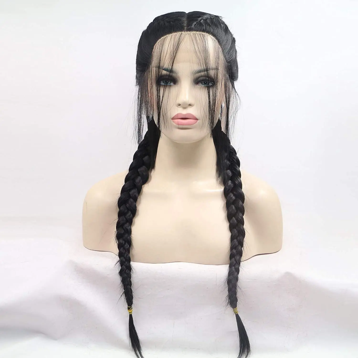 Melody Long 24" Black Braided Wig 2 Braids Highlight Big Braiding Synthetic Wig for Women
