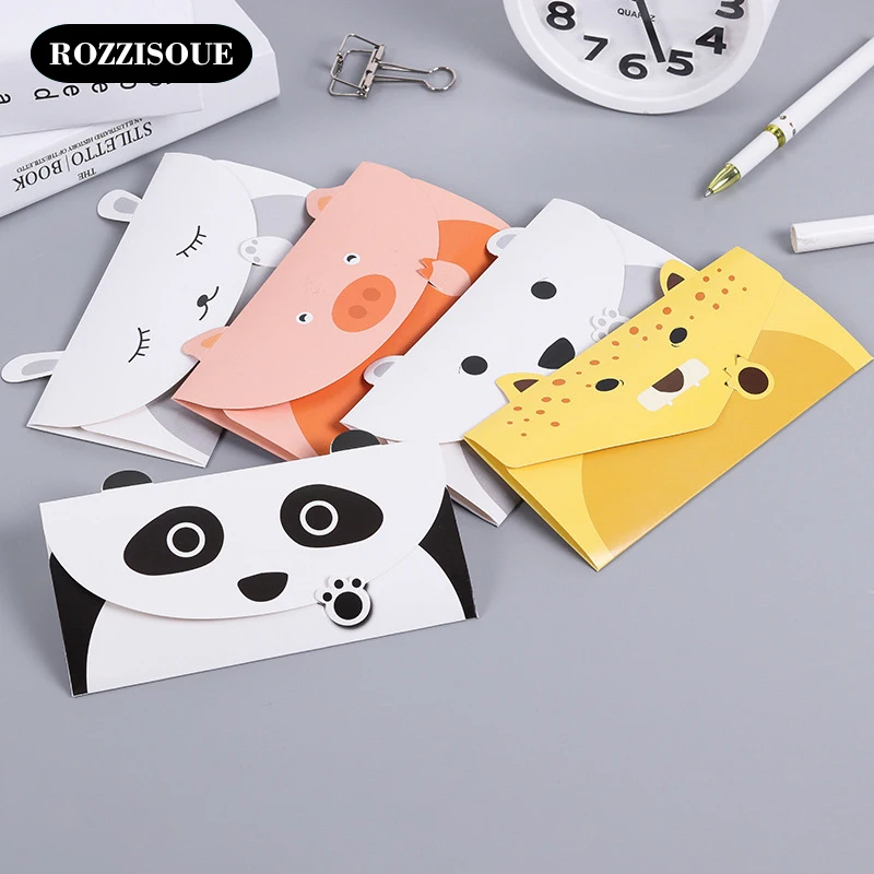 

New Cute Animal Blank Message Cards Gifts for The New Year Mini Envelope Cards Thank You Stationery Kids Greeting Cards 50PCS