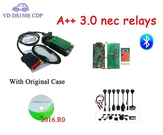 Полный набор автомобильных грузовых кабелей для Новых vci vd ds150e cdp с Bluetooth TCS CDP PRO Plus. R0. r3 keygen obd2 сканер с коробкой - Цвет: car cables with BT