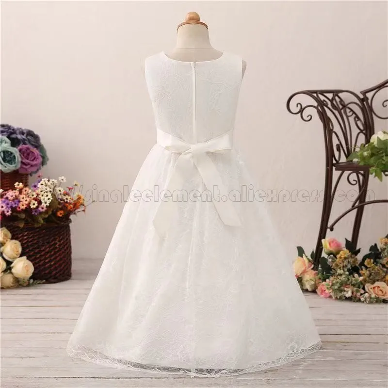 Real Photo Wholesale A line Lace Boho Flower Girl Dress Beads Wedding Party Dresses For Little Girls