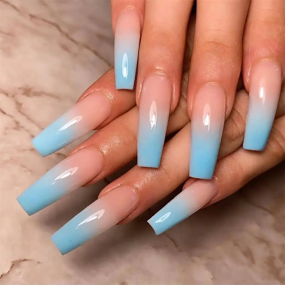 Super Long Fake Nails Coffin Glossy Artificial Plastics Impress Press On False Girls Ballerina full cover Fingernails Tips | Красота и