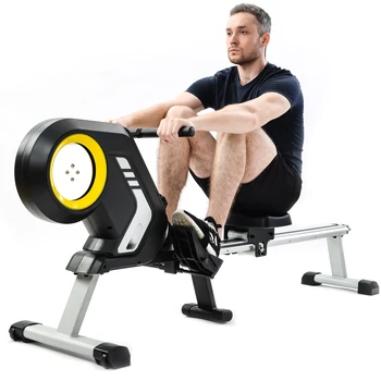 

Magnetic Resistance Rowing Machine with Foldable Design, 8-Level Adjustable Resistance, Transport Wheels