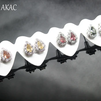 

2pairs/set Free shipping AKAC approx8*10-11mm natural colorful tourmaline stud earrings for women earrings send randomly