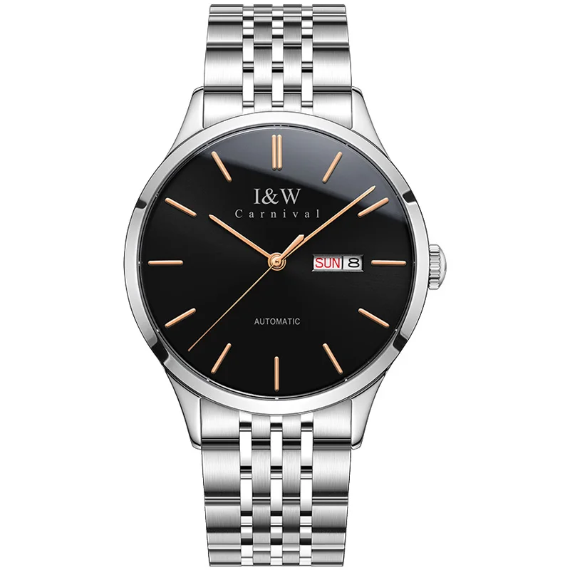 I& W Reloj модные механические часы для мужчин карнавал автоматические нержавеющая сталь мужские s часы лучший бренд класса люкс водонепроницаемые мужские часы - Цвет: gold black