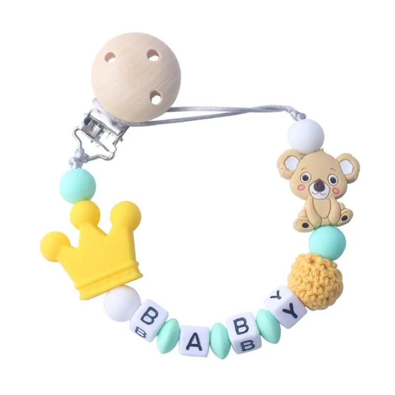 Детская Соска с цепочкой, Успокаивающая, для мальчиков и девочек, милый медведь коала, красочный дизайн, детские игрушки - Цвет: Цвет: желтый