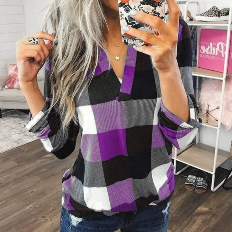 2022 Women Shirts Autumn Casual Plaid Shirt For Women Tops And Blouses Long Sleeve Red Ladies Plaid Shirts