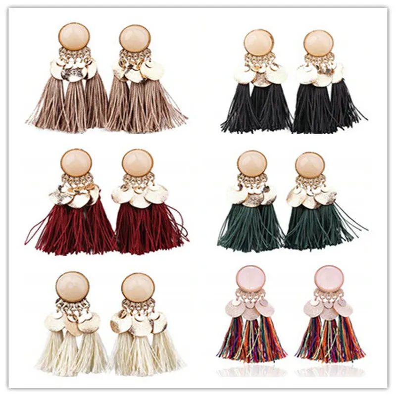 

Bright Moon Women's Hand Made Vintage Bohemian Jewelry Tassel Thread Drop Earrings for Women and Girls
