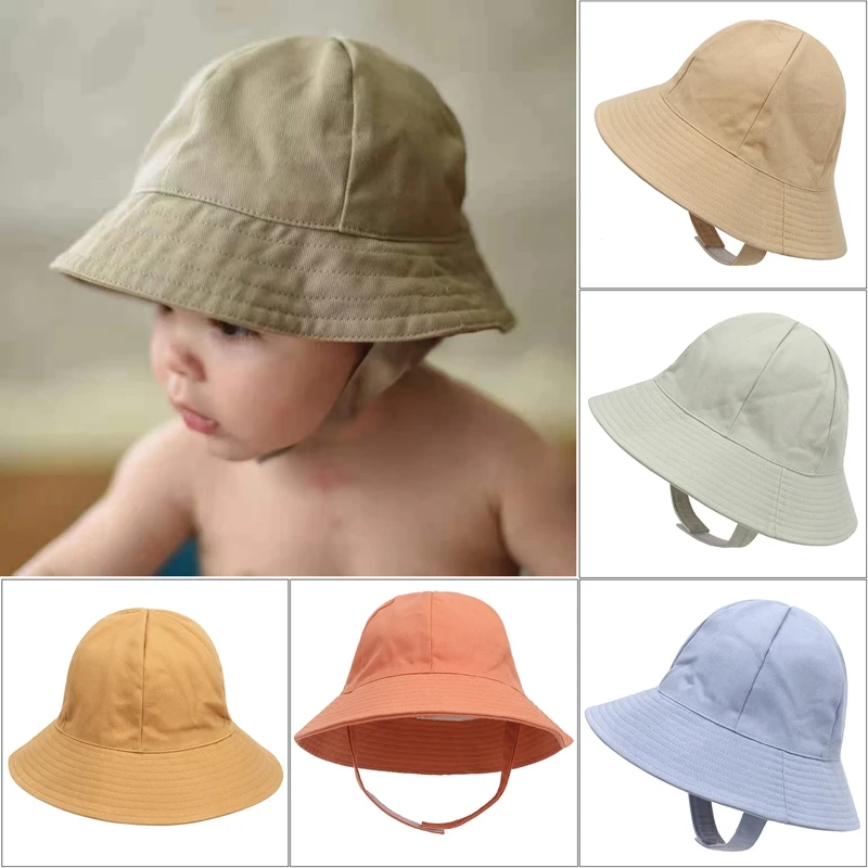 

Comfortable Soft Cotton Infant Fisherman Bucket Hats Solid Color Anti-UV Sunscreen Caps Outdoor Sport Baby Bonnet Photo Props