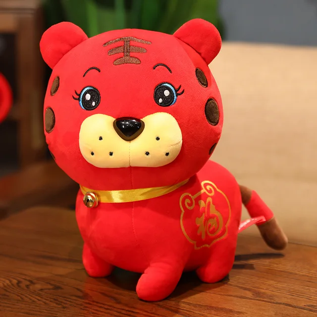 2022 New Year Chinese Zodiac Ox Tiger Plush Toys Lovely Red Tiger Mascot Plush Doll Stuffed For Kids Baby Birthday Gift 35/40cm
