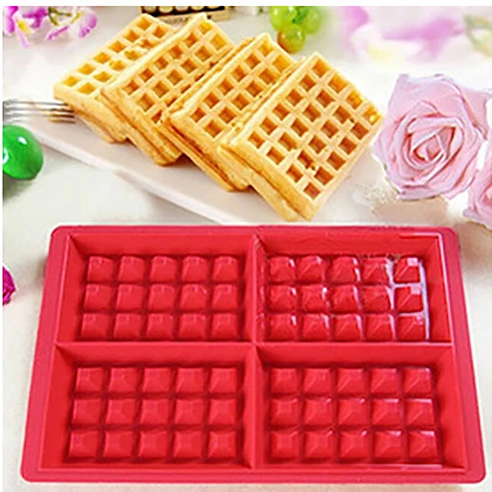 Silicone Rectangle Waffles Pan Cake Baking Mould Mold Waffle Red Tray T
