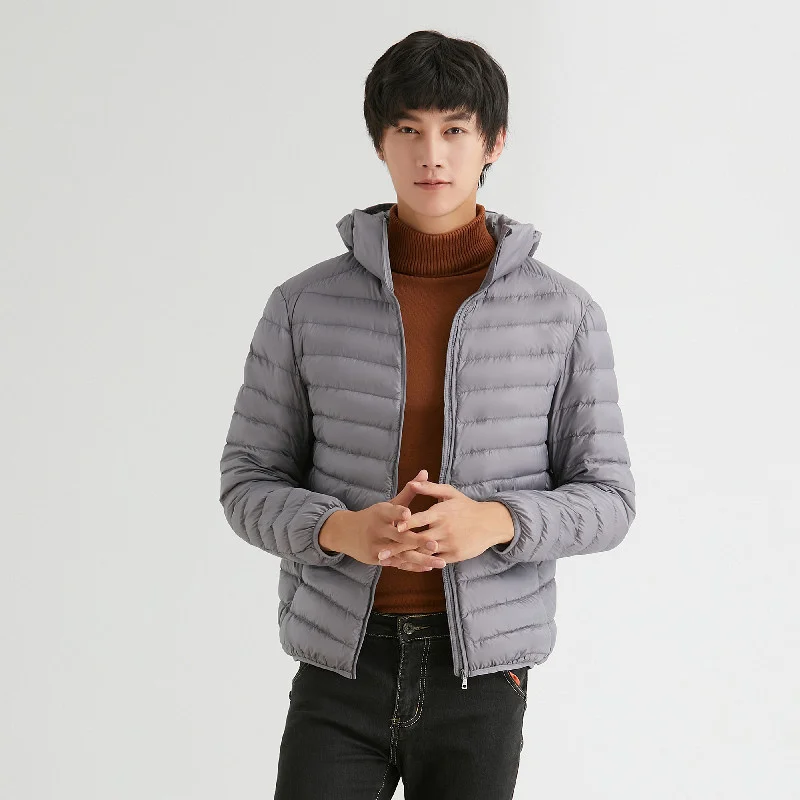 Men Autumn winter Ultra Lightweight Packable 90% Down Jacket Hooded Waterproof Windproof Down Coat Large Size Men Jackets