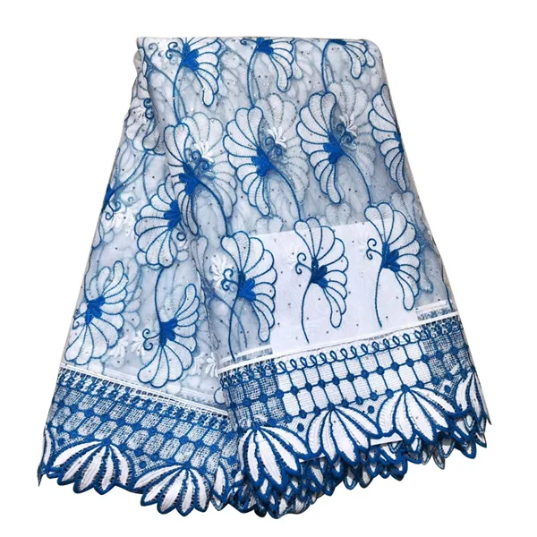 Африканская кружевная ткань, лидер продаж, швейцарская вуаль с тесьма с камешками, Высококачественная нигерийская Тюлевая сетка, кружевная ткань в швейцарском стиле - Цвет: blue