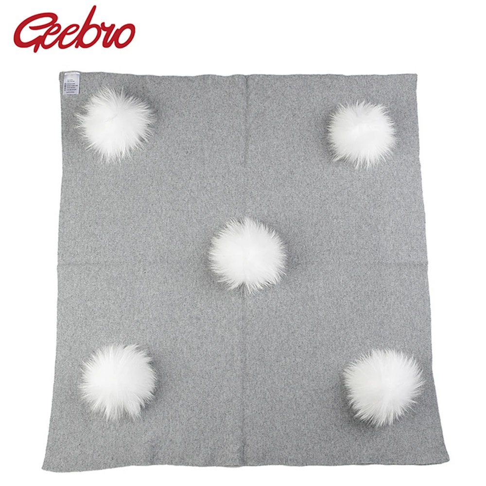 

Теплое шерстяное одеяло Geebro для новорожденных, детское одеяло для сна в путешествии, с помпоном из натурального меха, однотонная фотопленка