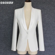 Классический Дизайнерский Костюм для женщин блейзер на одной пуговице Тонкий облегающий офисный Женский Белый Черный Блейзер костюм куртки плюс размер