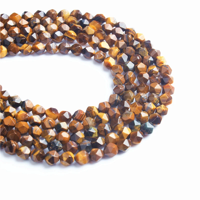 Yellow Tiger Eye Faceted Polygonal Round Beads For Jewelry Making Strand 15&quot DIY Bracelet Necklace Wholesale | Украшения и