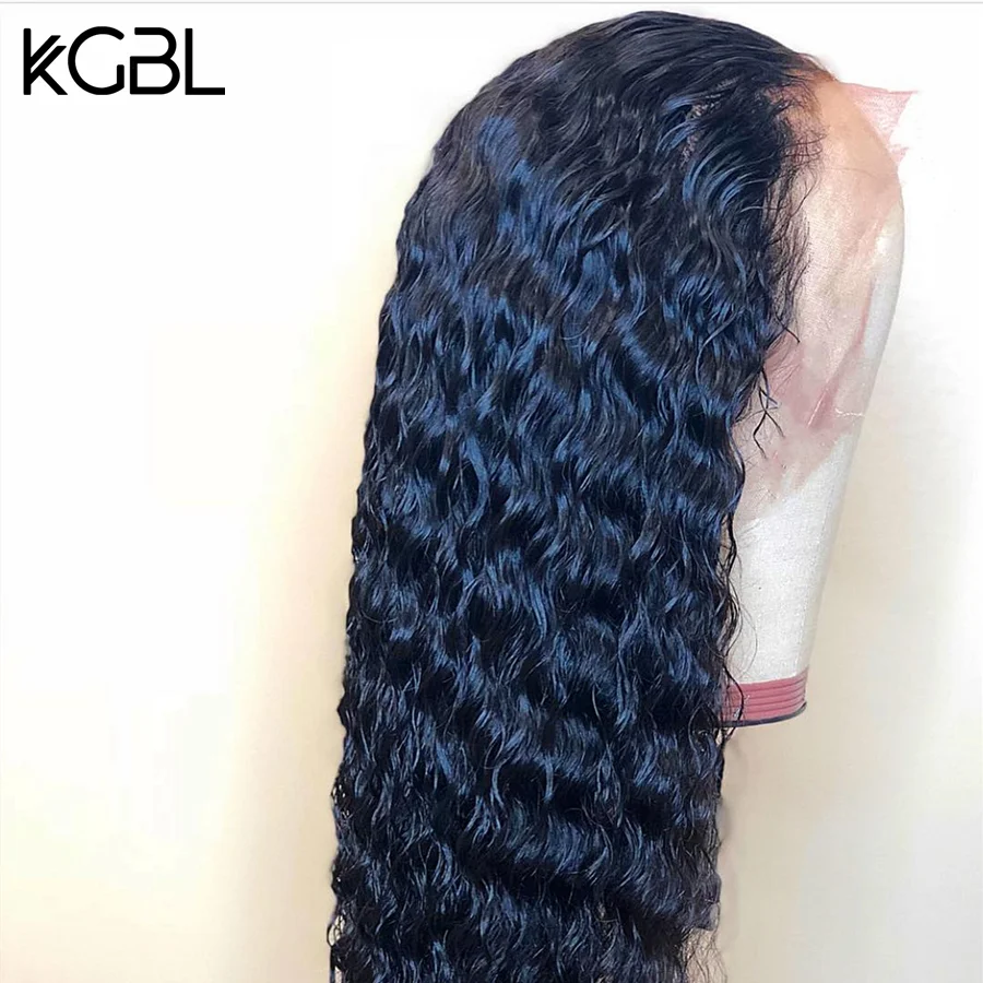 KGBL вьющиеся 13*4 Кружева спереди средний коэффициент "-24" не-Remy человеческие волосы парики натуральный цвет бразильские волосы парики с детскими волосами
