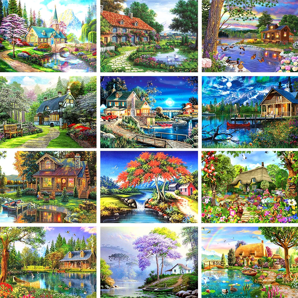 5D DIY Diamond Painting Landscape Full Square/Round House Diamond Embroidery Rhinestone Art Picture Mosaic Home Decoration Gift