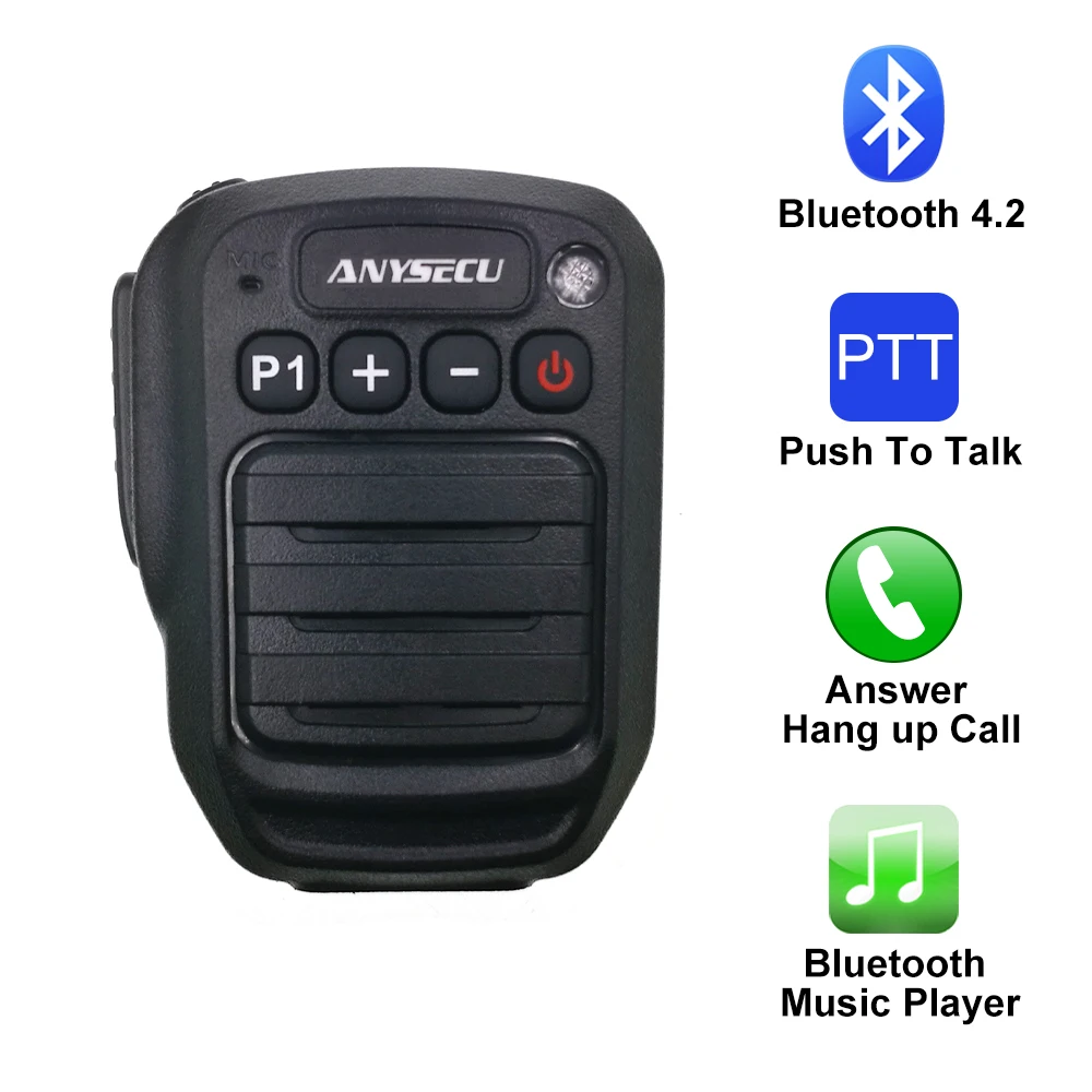 HB980 mikrofon PTT Bluetooth mendukung Zello ponsel dengan Baofeng