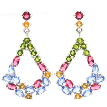 

42x24mm Multi Color Created Citrine Tourmaline Violet Tanzanite Green Peridot CZ Silver Pendant