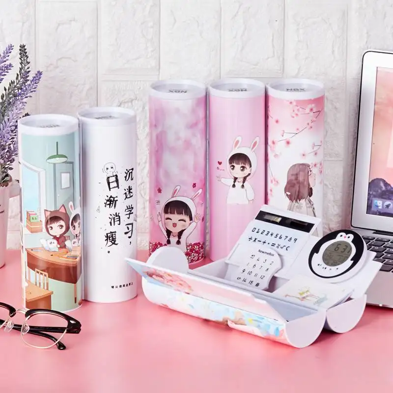 

Creative Cartoon School Pencil Cases Multifunction Cylindrical Pencil Box Stationery Large Capacity Kawaii Storage Pen Box Desk