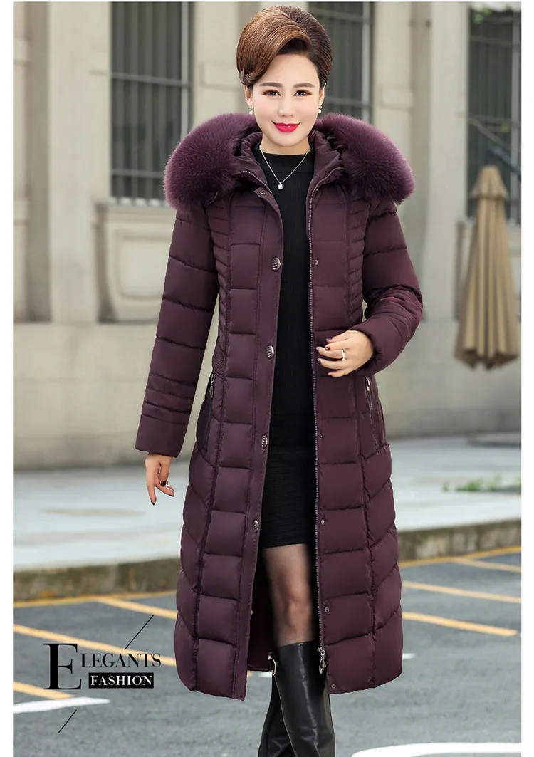 X-Длинная зимняя женская куртка с капюшоном размера плюс 5XL, зимнее пальто с меховым воротником, плотный теплый пуховик, женская верхняя одежда, длинная парка