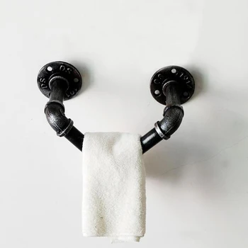 

Wrought Iron Water Pipe Towel Rack Screw Embedded Wall Hook Towel Rack Black Door Back Towel Storage Hanger Bathroom Accessories