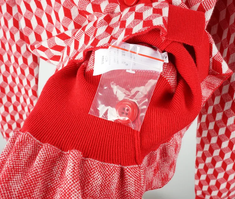 Весенний французский стиль, винтажный красный кардиган с высокой талией, украшенный ромбовидной клеткой, Женский вязаный кардиган с v-образным вырезом