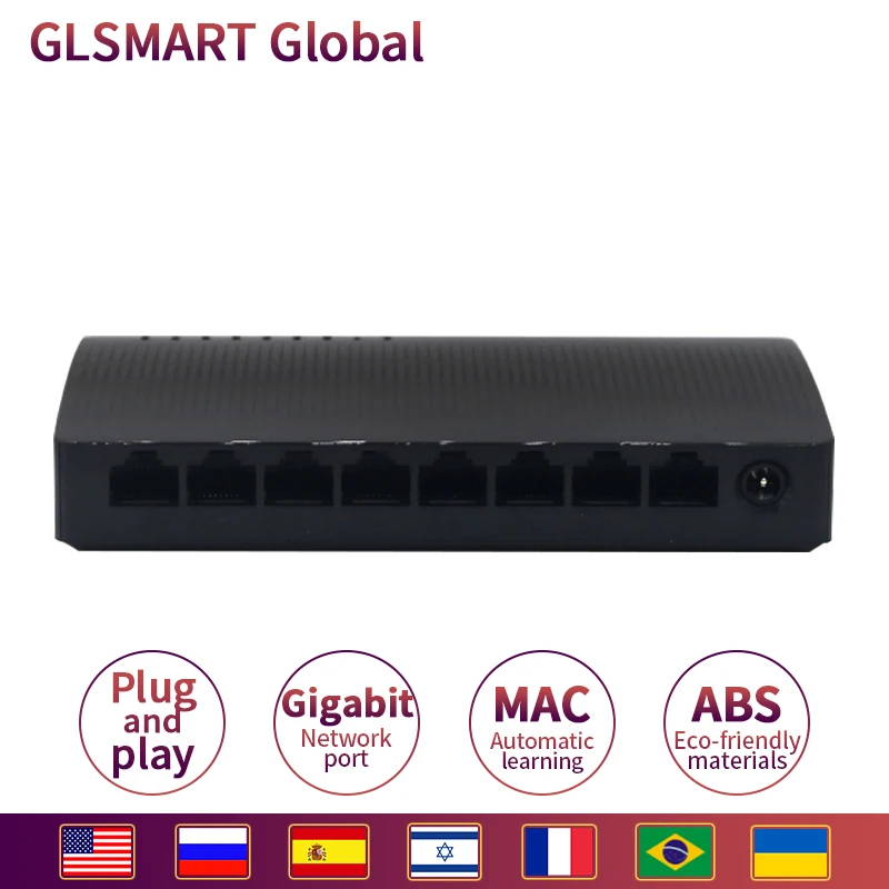 GLSMART GLSG108 сети Ethernet переключатели 8 Gigabit 10/100/1000 Мбит/с RJ45 Порты и разъёмы настольный